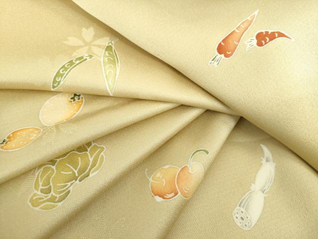 平和屋着物●訪問着　舞桜地紋　成り物　蓮根　南瓜　人参　正絹　逸品　未使用　DABA1134ps