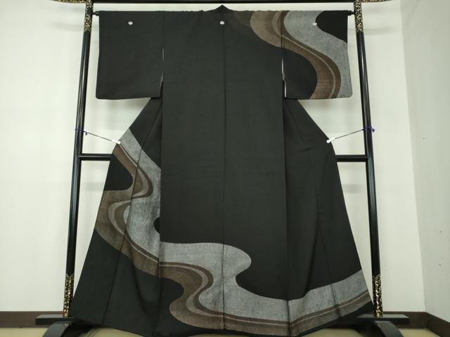平和屋着物●訪問着　流水文　黒地　金銀糸　正絹　逸品　DABA1157ps
