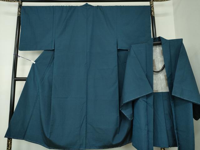 平和屋着物●男性　紬　アンサンブル　長羽織　濃紺瑠璃色　正絹　逸品　DABA1162ps