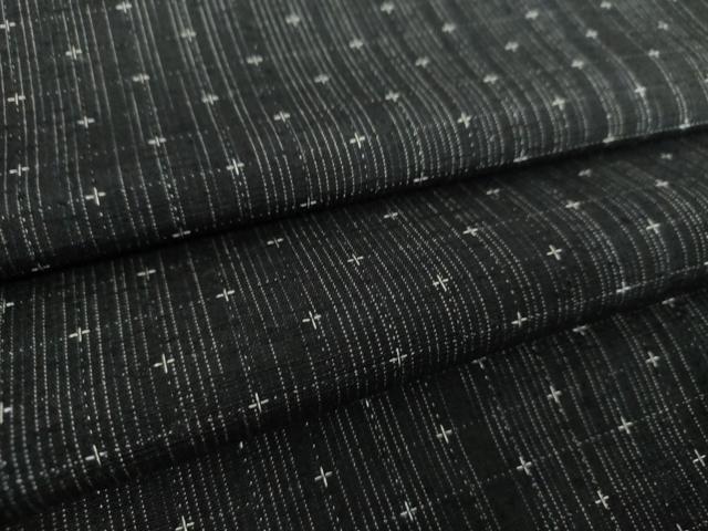 平和屋着物●上質な紬　十字　黒地　正絹　逸品　DABA1169ps