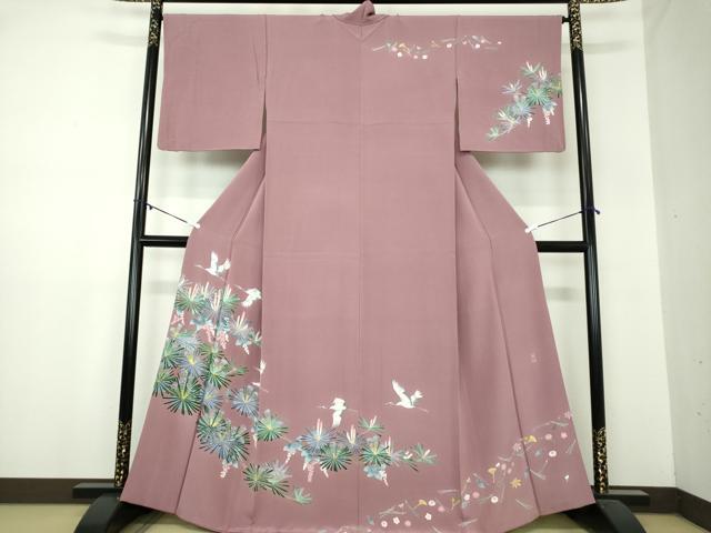 平和屋着物●訪問着　友禅　作家物　飛鶴花文　正絹　逸品　DABA1170ps