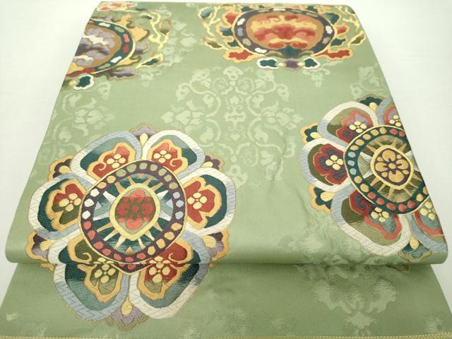 平和屋着物●六通柄袋帯　唐織　花丸文　金糸　正絹　逸品　未使用　DABA1186ps