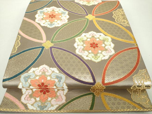 平和屋着物●六通柄袋帯　唐織　七宝花文　金糸　正絹　逸品　DABA1194ps