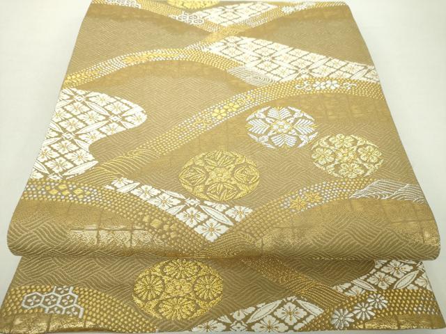 平和屋着物●両面　六通柄袋帯　三保姿苑　吉祥花丸文　金銀糸　正絹　逸品　DABA1195ps