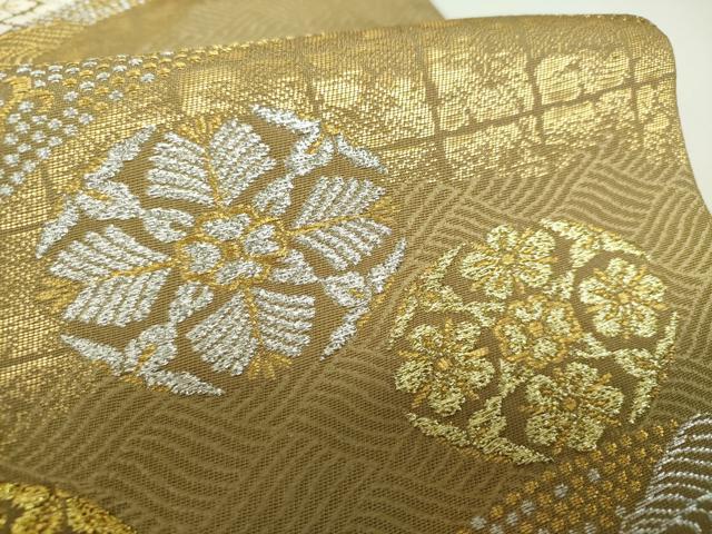 平和屋着物●両面　六通柄袋帯　三保姿苑　吉祥花丸文　金銀糸　正絹　逸品　DABA1195ps 平和屋着物○両面 六通柄袋帯 三保姿苑 吉祥花丸文 金