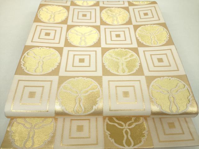 平和屋着物●井筒工芸謹製　全通柄袋帯　市松花文　金糸　正絹　逸品　DABA1201ps