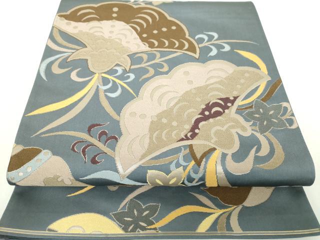 平和屋着物●六通柄袋帯　唐織　草花文　金糸　正絹　逸品　DABA1215ps