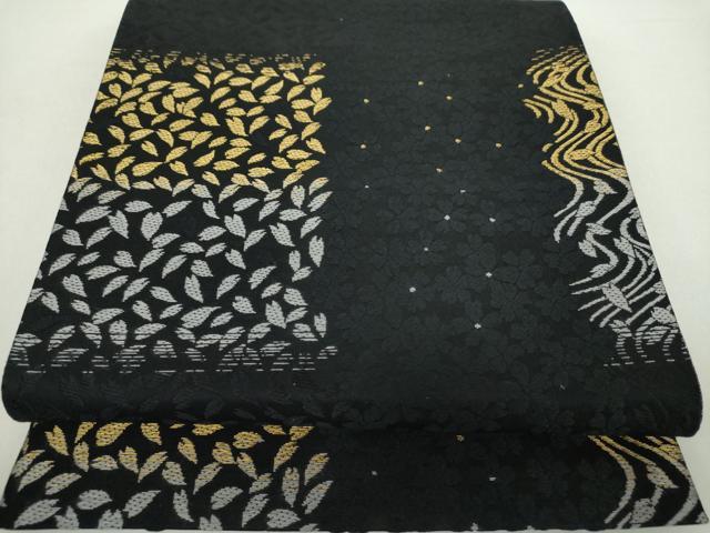 平和屋着物●六通柄袋帯　唐織　舞桜　黒地　金糸　正絹　逸品　DABA1220ps
