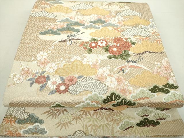 平和屋着物●六通柄袋帯　唐織　錦繍綴　御所松鶴文　金糸　正絹　逸品　DABA1226ps