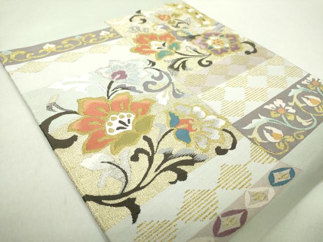 平和屋着物●爪掻き本綴れ　八寸名古屋帯　更紗花鳥文　金銀糸　正絹　逸品　DABA1244ps