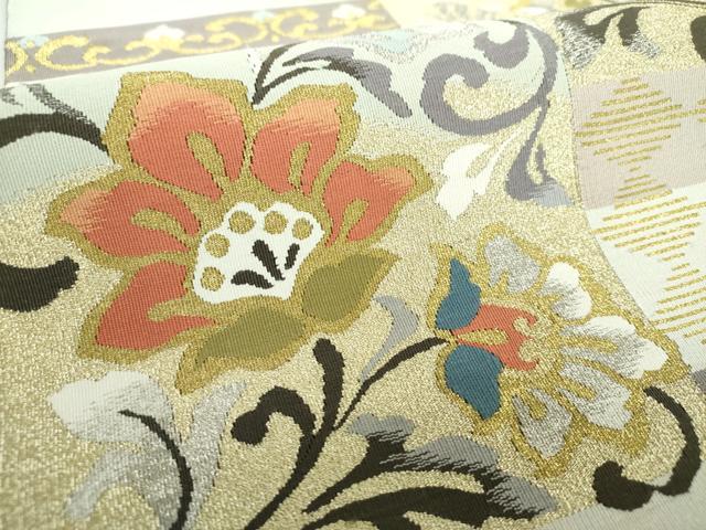 平和屋着物●爪掻き本綴れ　八寸名古屋帯　更紗花鳥文　金銀糸　正絹　逸品　DABA1244ps