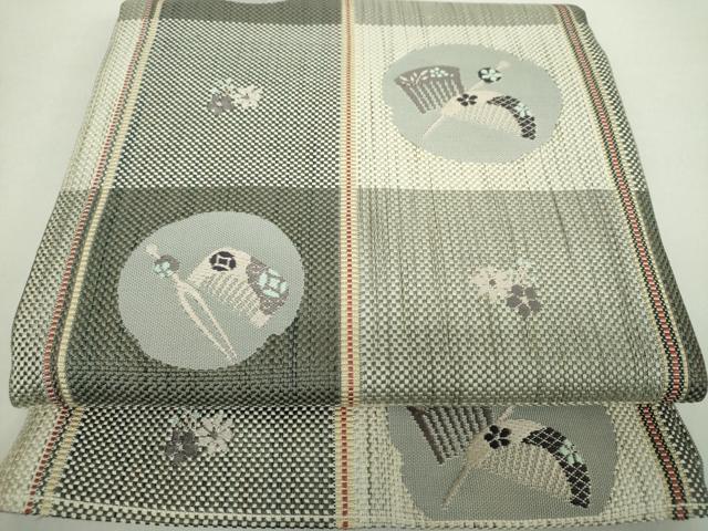 平和屋着物●本場筑前博多織　八寸名古屋帯　市松文様　花簪　正絹　逸品　DABA1247ps