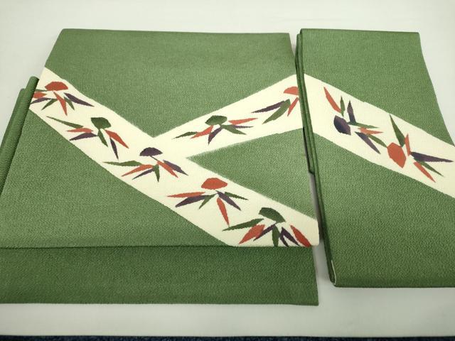 平和屋着物●つけ帯　型染　草花文　鬼しぼ縮緬　正絹　逸品　未使用　DABA1255ps