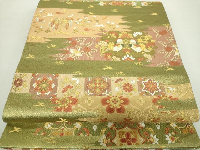 平和屋着物●西陣の名門　本家加納　六通柄袋帯　唐織　霞花鳥文　金糸　正絹　逸品　DABA1273ps