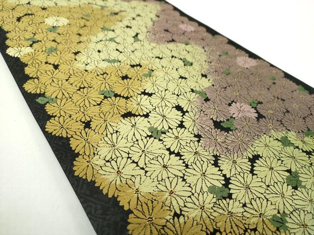 平和屋着物●全通柄袋帯　唐織　菊尽くし　黒地　金糸　正絹　逸品　DABA1280ps 平和屋着物○全通柄袋帯 唐織 菊尽くし 黒地 金糸 正絹 逸品 DABA1280ps
