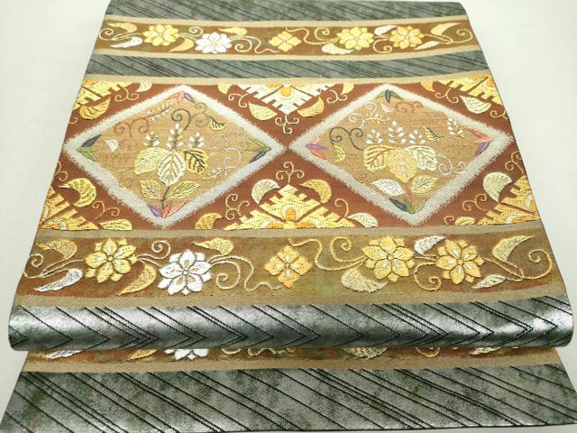 平和屋着物●銀座きしや　太鼓柄袋帯　花菱文　桐　金銀糸　引箔　正絹　逸品　DABA1283ps