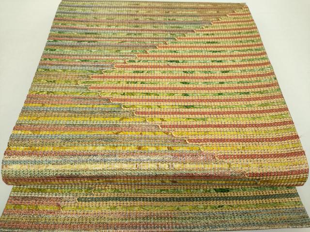 平和屋着物●六通柄袋帯　もじり織　横段文　金糸　正絹　逸品　未使用　DABA1286ps