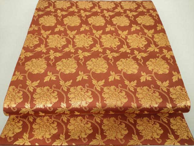 平和屋着物●全通柄袋帯　牡丹唐草　金糸　正絹　逸品　未使用　DABA1318ps