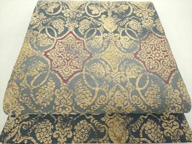 平和屋着物●両面　六通柄袋帯　葡萄唐草　金糸　正絹　逸品　未使用　DABA1329ps