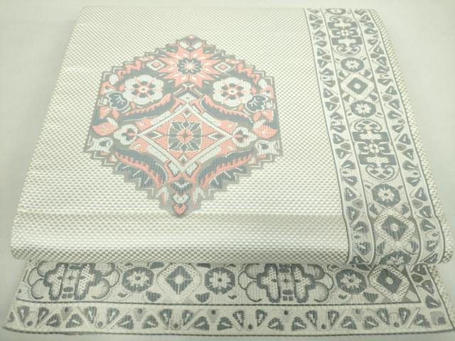 平和屋着物●本場筑前博多織　八寸名古屋帯　洋花文　正絹　逸品　DABA1336ps