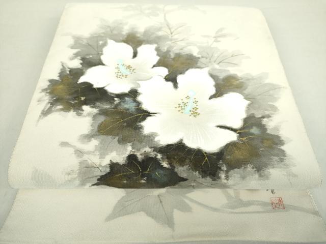 平和屋着物●爪掻き本綴れ　八寸名古屋帯　作家物　手描き　草花文　金彩　正絹　逸品　DABA1350ps