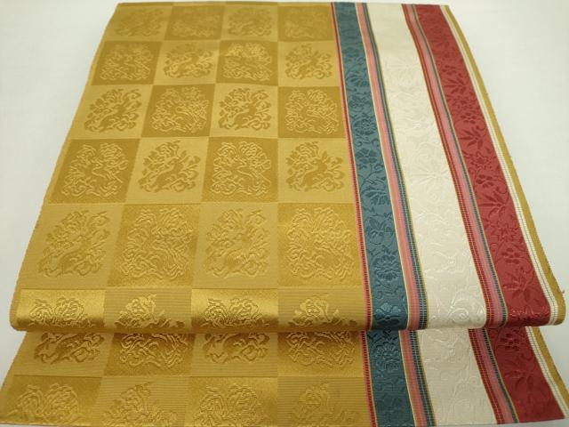 平和屋着物●本場筑前博多織　八寸名古屋帯　名物裂　花兎間道　正絹　逸品　DABA1365ps