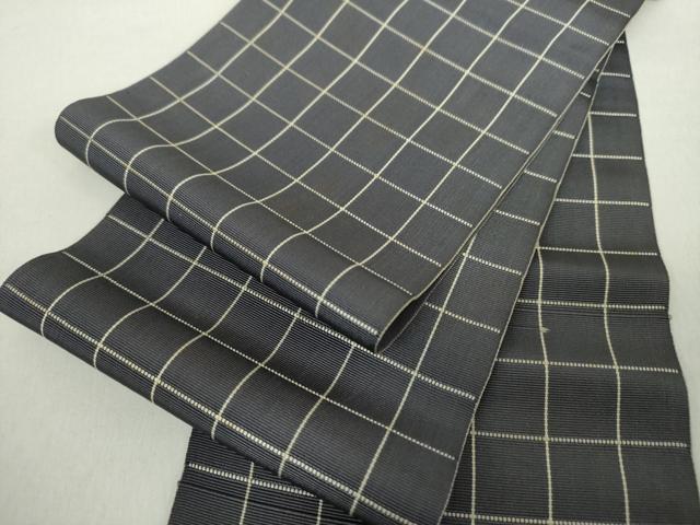 平和屋着物●本場筑前博多織　半幅帯　格子　正絹　逸品　DABA1366ps