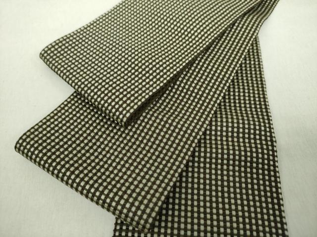 平和屋着物●男性　本場筑前博多織　角帯　格子　正絹　逸品　DABA1370ps