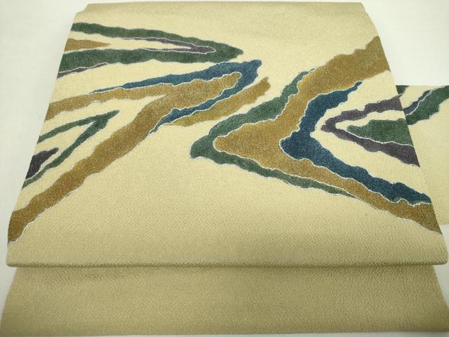 平和屋着物●九寸名古屋帯　霞文　鬼しぼ縮緬　金銀彩　正絹　逸品　DABA1375ps