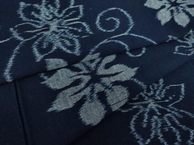 平和屋着物●久留米絣　単衣　花唐草文　綿　逸品　DABA1392ps