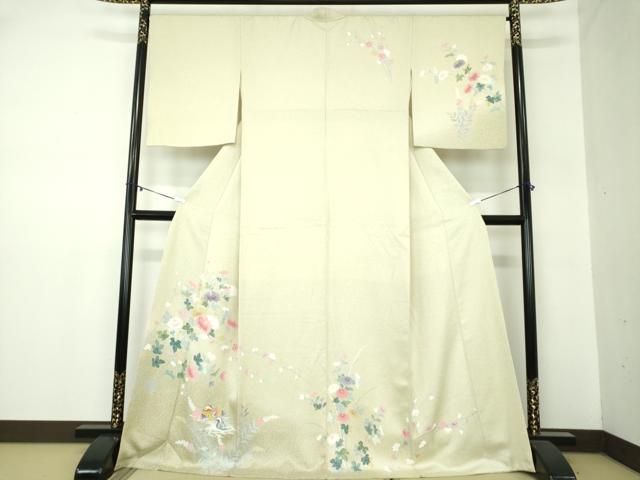 平和屋着物●訪問着　友禅　鴛鴦花文　たたき染め　三越扱い　正絹　逸品　DABA1403ps