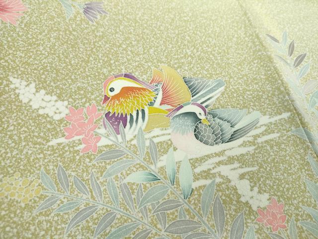 平和屋着物●訪問着　友禅　鴛鴦花文　たたき染め　三越扱い　正絹　逸品　DABA1403ps 平和屋着物○訪問着 友禅 鴛鴦花文 たたき染め 三越扱い 正絹 逸品