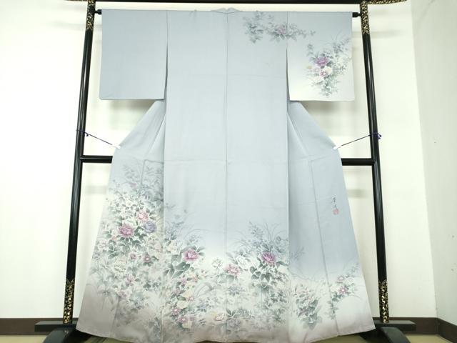 平和屋着物●巨匠　前田華清　手描き　訪問着　草花文　暈し染め　正絹　逸品　DABA1478ps