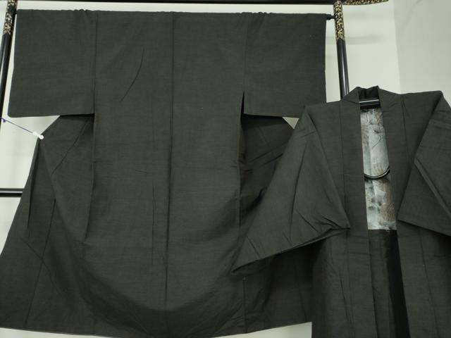 平和屋着物●男性　紬　アンサンブル　長羽織　焦げ茶色　正絹　逸品　DABA1499ps