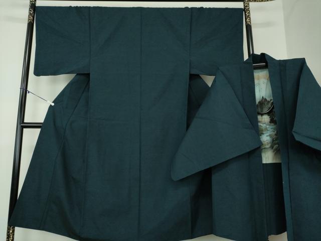 平和屋着物●男性　髭紬　アンサンブル　濃紺地　正絹　逸品　DABA1500ps