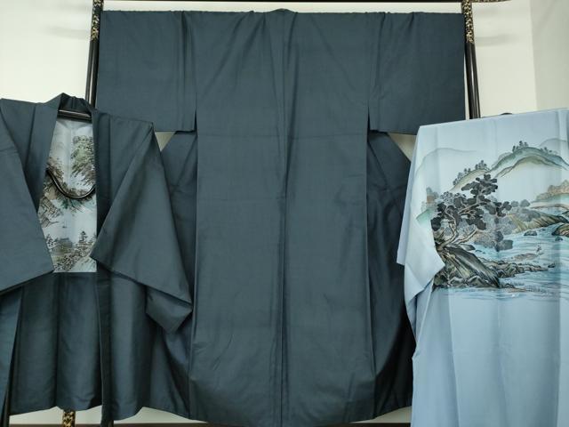 平和屋着物●男性　本場大島紬　アンサンブル・長襦袢(袷)セット　キングサイズ　長羽織　100亀甲　総詰め　正絹　逸品　DABA1505ps