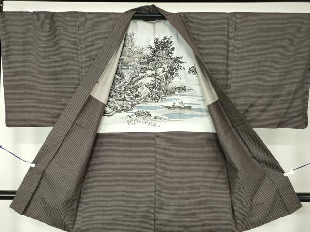 平和屋着物○男性 本場大島紬 アンサンブル 長羽織 亀甲柄 正絹 逸品