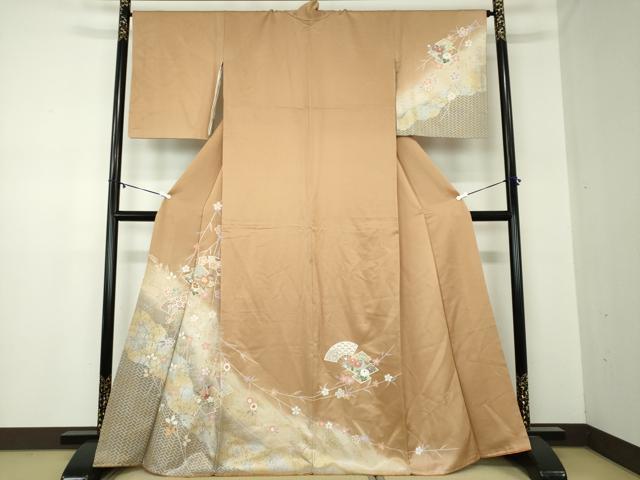 平和屋着物●訪問着　駒刺繍　松皮菱花文　暈し染め　金銀彩　正絹　逸品　DABA1532ps