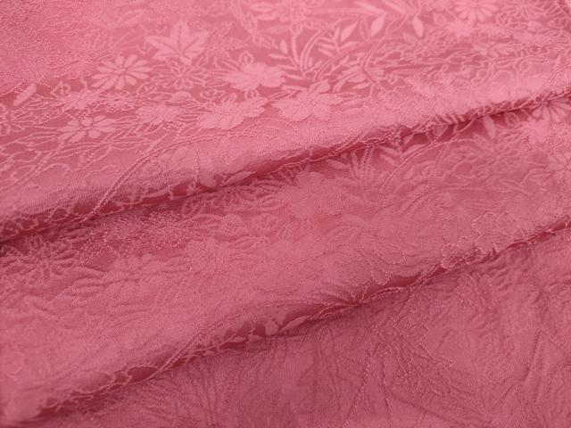 平和屋着物●上質な色無地　草花地紋　中紅色　正絹　逸品　DABA1591ps