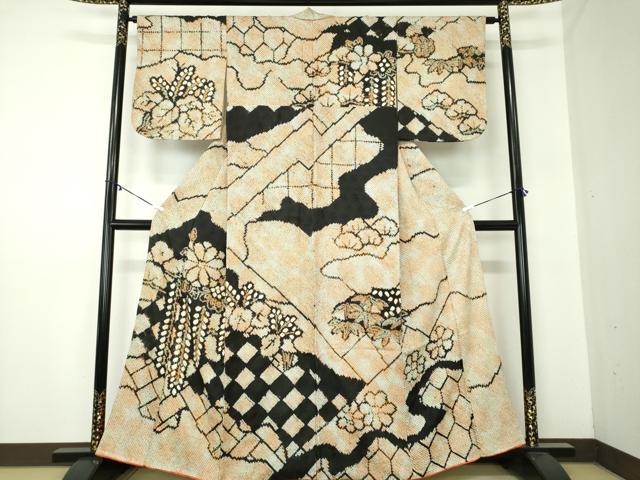 平和屋着物●訪問着　総絞り　吉祥花文　正絹　逸品　DABA1592ps