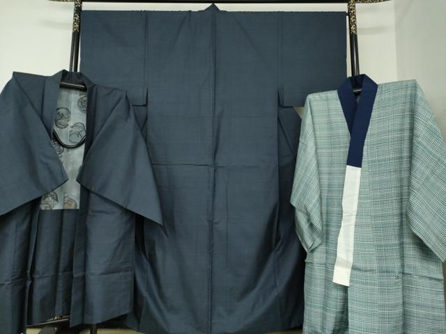 平和屋着物●男性　本場大島紬　アンサンブル・長襦袢(袷)セット　長羽織　100亀甲　総詰め　正絹　逸品　DABA1619ps