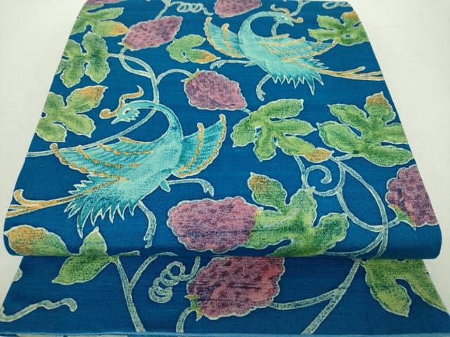 平和屋着物●太鼓柄袋帯　作家物　紬地　ろうけつ染め　花鳥文　正絹　逸品　DABA1657ps