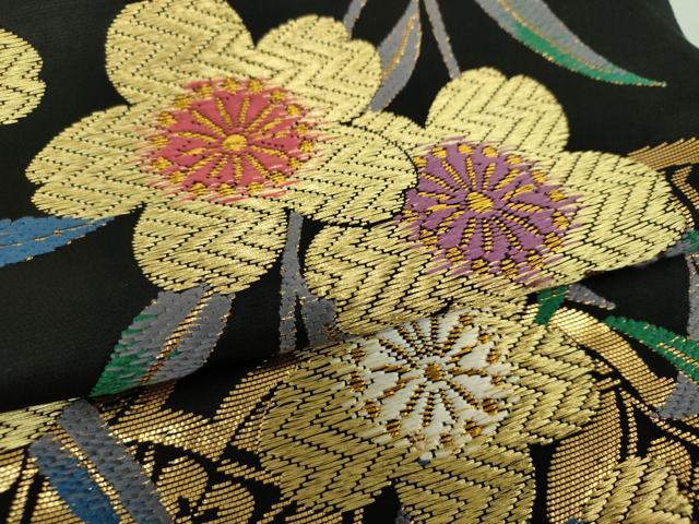 平和屋着物●ファッションデザイナー　花井幸子　六通柄袋帯　唐織　枝垂れ桜　雲取り七宝花文　黒地　金糸　正絹　逸品　DABA1670ps_2