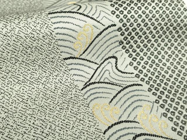 平和屋着物●西陣　染織作家　染織デザイナー　大島明　両面　六通柄袋帯　鹿の子立波間道　金糸　証紙付き　正絹　逸品　DABA1688ps 平和屋着物○西陣 染織作家 染織デザイナー 大島明 両面 六通柄袋帯