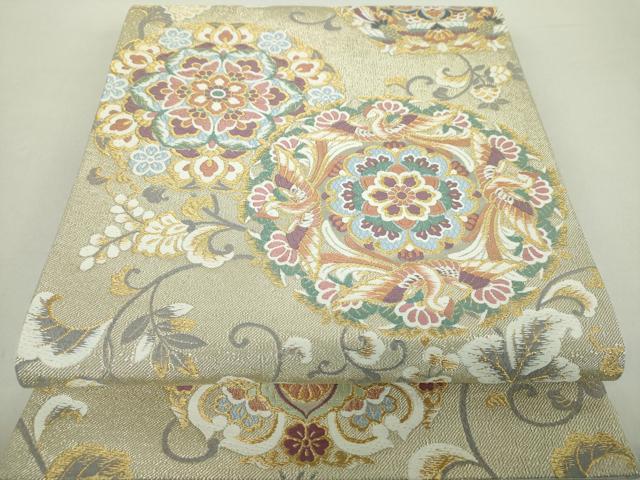 平和屋着物●六通柄袋帯　唐織　砂金箔　正倉院鳳凰更紗花文　金糸　正絹　逸品　DABA1696ps