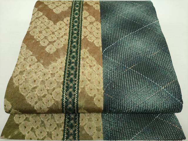 平和屋着物●全通柄袋帯　櫛織り　リボン織　蜘蛛絞り　間道　金糸　正絹　逸品　未使用　DABA1753ps