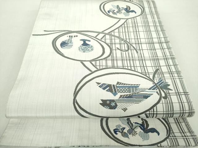 平和屋着物●伝統工芸士　上石辰男　両面　全通柄袋帯　天然藍染　魚　成り物　創作工房　夢幻　正絹　逸品　DABA1761ps