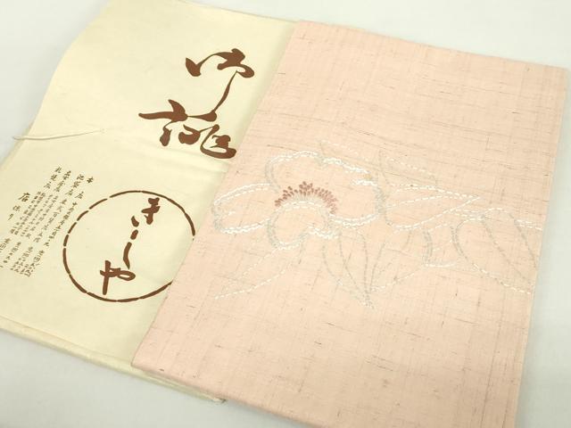 平和屋着物●銀座きしや　九寸開き名古屋帯　刺し子　総刺繍　生紬　草花文　たとう紙付き　正絹　逸品　DABA1799ps