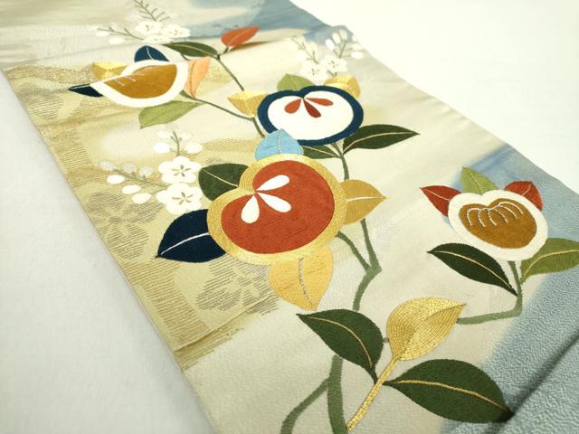 平和屋着物●アンティーク　大正ロマン　太鼓柄袋帯　駒刺繍　総手刺繍　橘　梅　金銀糸　正絹　逸品　DABA1819ps_1
