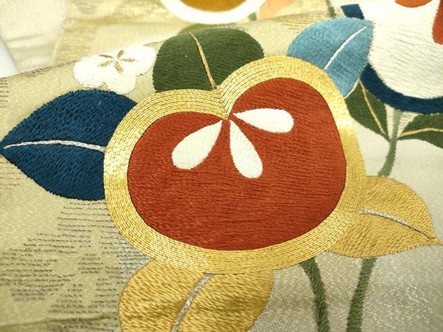 平和屋着物●アンティーク　大正ロマン　太鼓柄袋帯　駒刺繍　総手刺繍　橘　梅　金銀糸　正絹　逸品　DABA1819ps_4